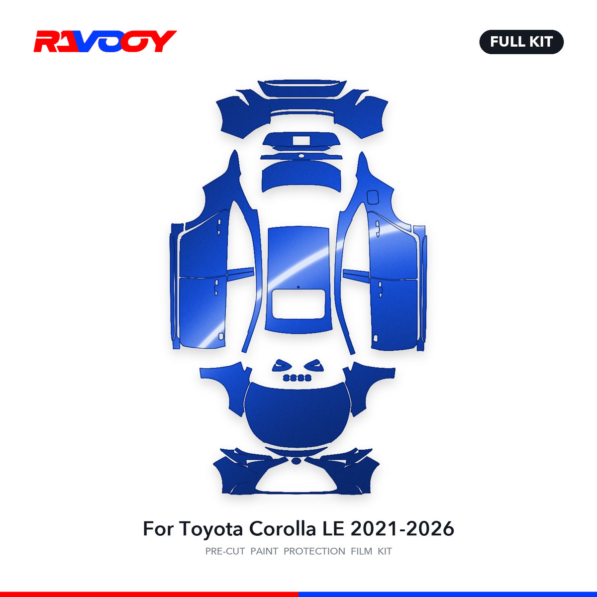 Full vehicle PPF pattern for 2021-2026 Toyota Corolla LE