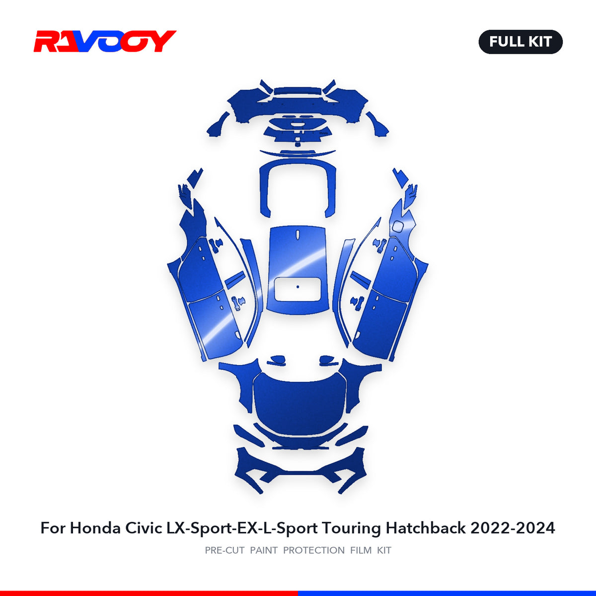 Full vehicle PPF pattern for 2022-2024 Honda Civic LX-Sport-EX-L-Sport Touring Hatchback