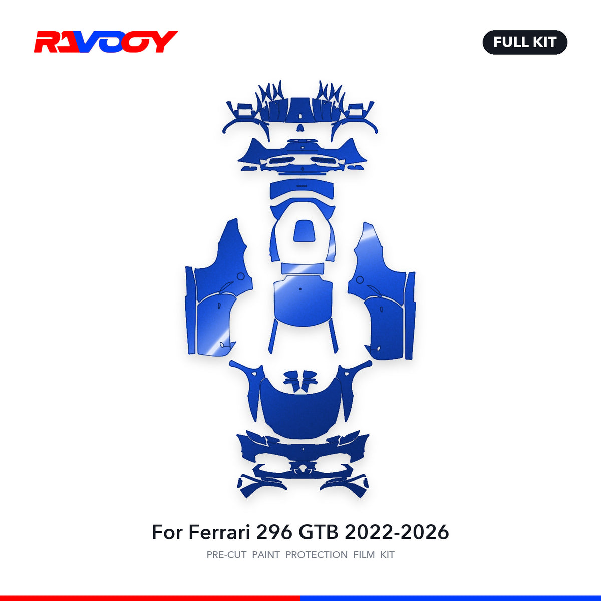 Full vehicle PPF pattern for 2022-2026 Ferrari 296 GTB