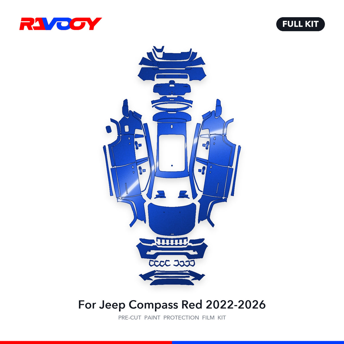 Full vehicle PPF pattern for 2022-2026 Jeep Compass Red