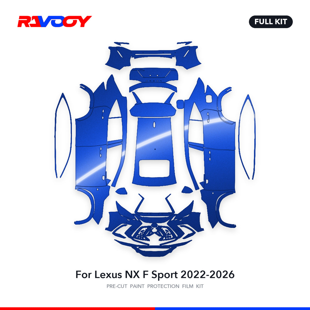 Full vehicle PPF pattern for 2022-2026 Lexus NX F Sport