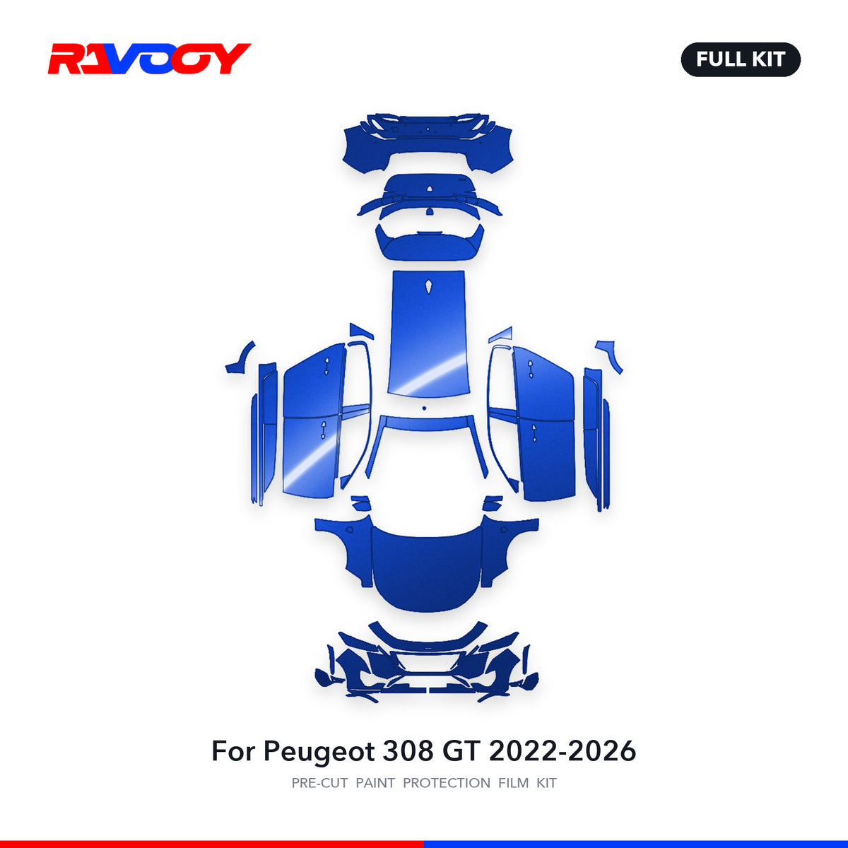 Full vehicle PPF pattern for 2022-2026 Peugeot 308 GT