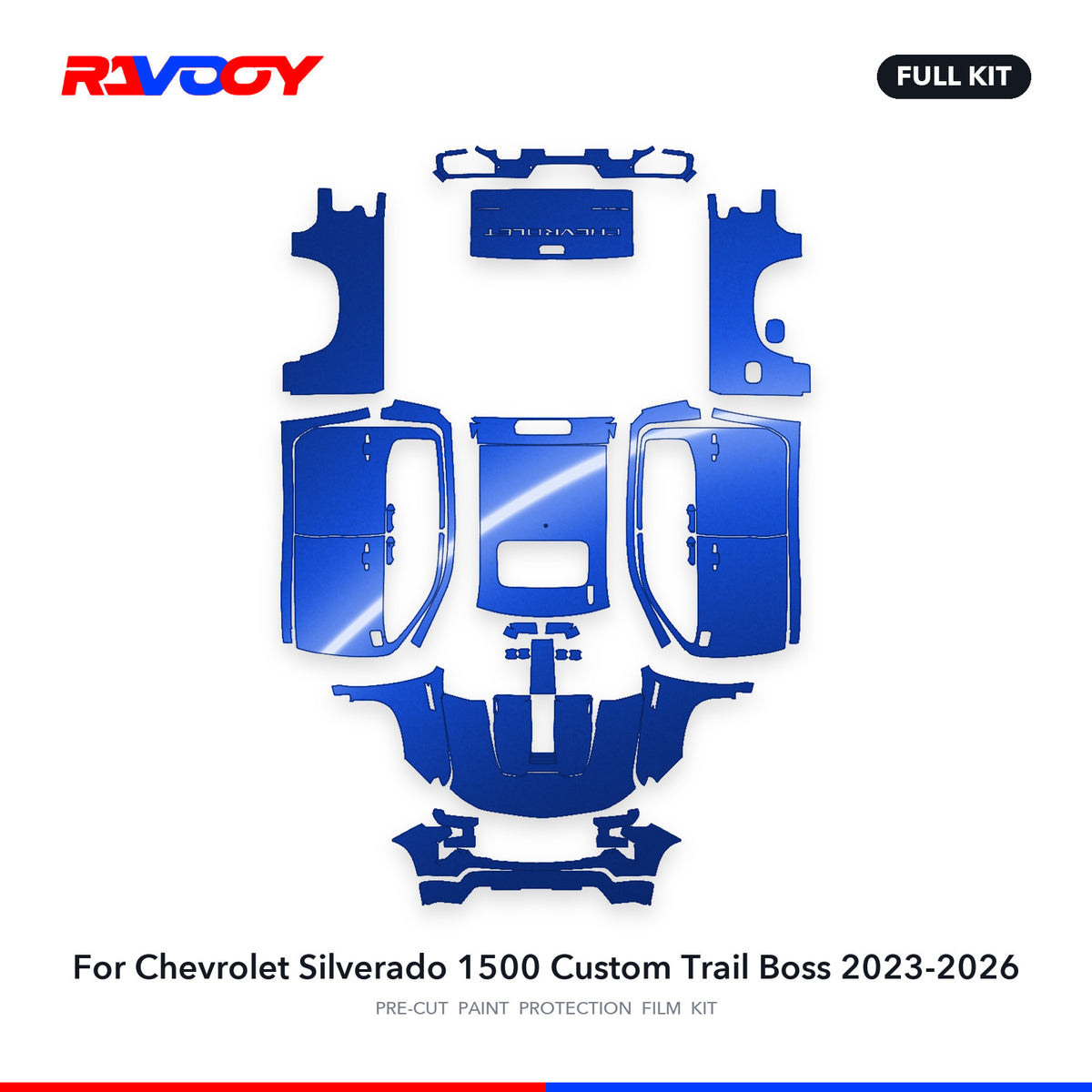 Full vehicle PPF pattern for 2023-2026 Chevrolet Silverado 1500 Custom Trail Boss