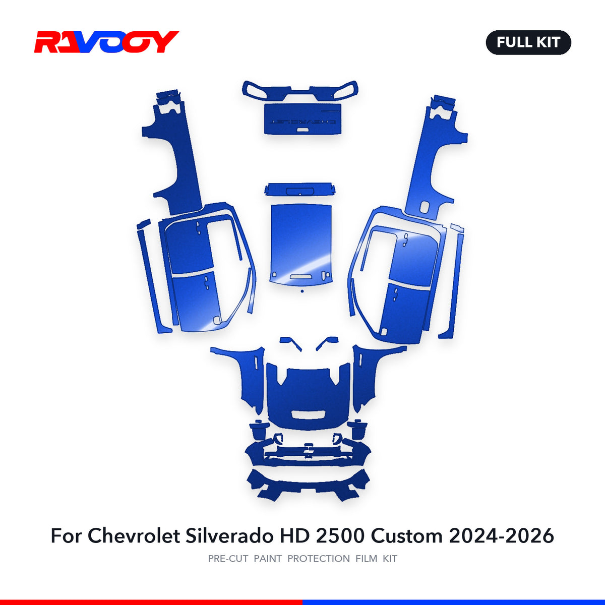 Full vehicle PPF pattern for 2024-2026 Chevrolet Silverado HD 2500 Custom