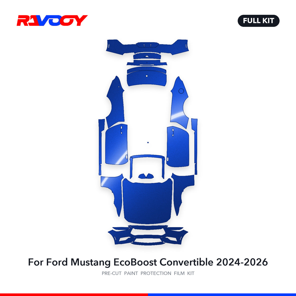 Full vehicle PPF pattern for 2024-2026 Ford Mustang EcoBoost Convertible