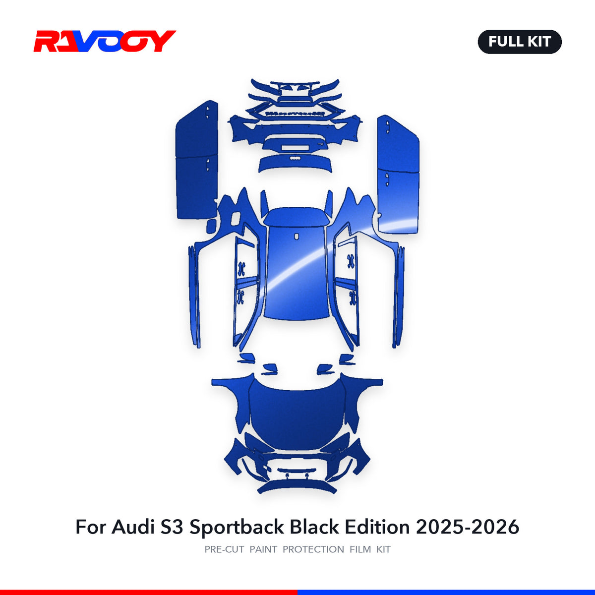 Full vehicle PPF pattern for 2025-2026 Audi S3 Sportback Black Edition