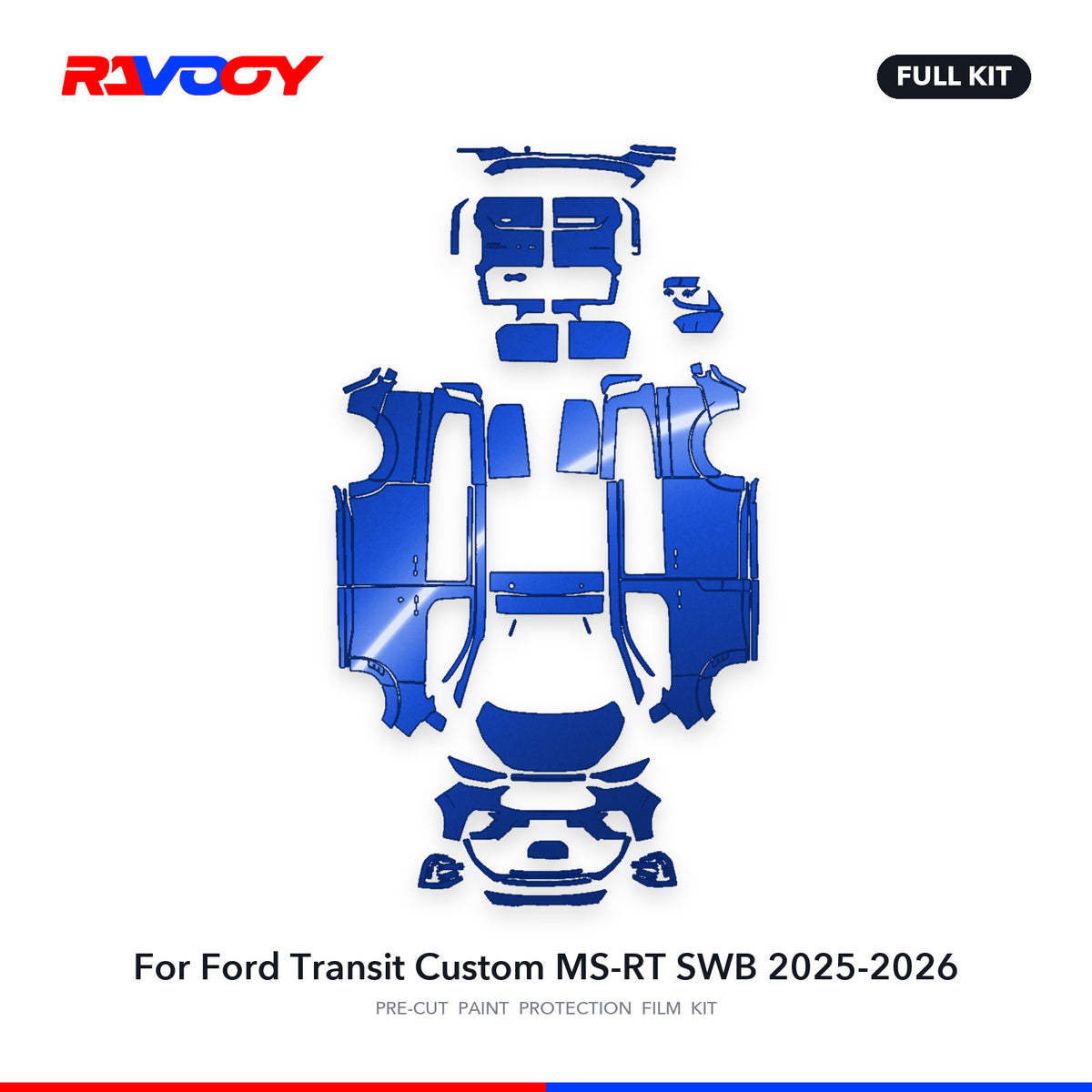 Full vehicle PPF pattern for 2025-2026 Ford Transit Custom MS-RT SWB