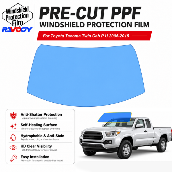 RAVOOY pre-cut front windshield protection film for Toyota Tacoma Twin Cab P U 2005-2015