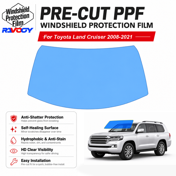 RAVOOY pre-cut front windshield protection film for Toyota Land Cruiser 4D SUV 2008-2021