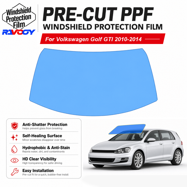 RAVOOY pre-cut front windshield protection film for Volkswagen Golf GTI 4D HB 2010-2014