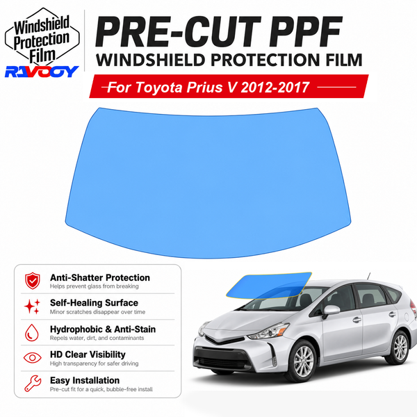 RAVOOY pre-cut front windshield protection film for Toyota Prius V 4D HB 2012-2017