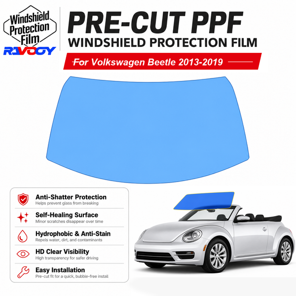 RAVOOY pre-cut front windshield protection film for Volkswagen Beetle 2D Conv 2013-2019