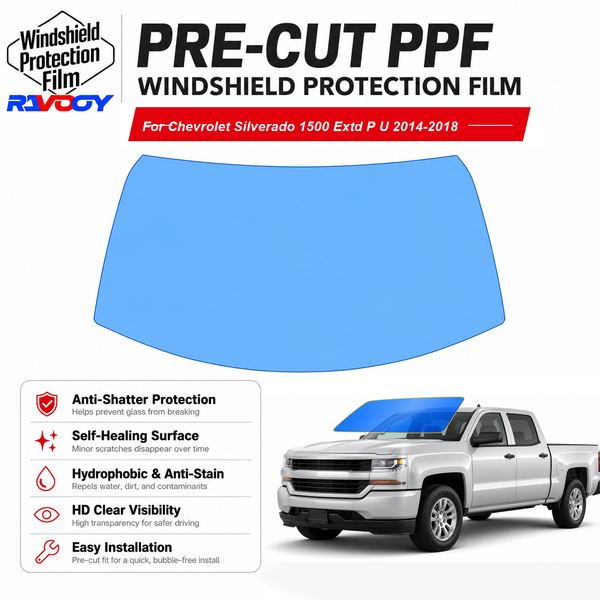 RAVOOY pre-cut front windshield protection film for Chevrolet Silverado 1500 Extd P U 2014-2018