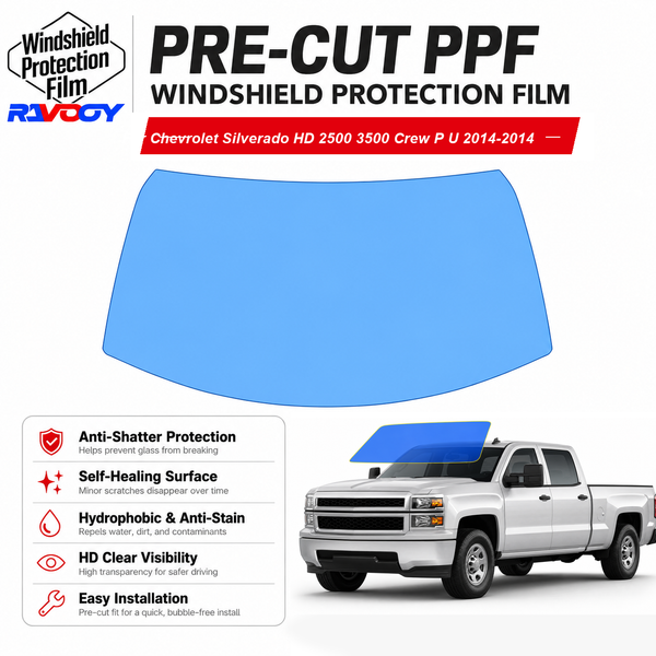 RAVOOY pre-cut front windshield protection film for Chevrolet Silverado HD 2500 3500 Crew P U 2014-2014