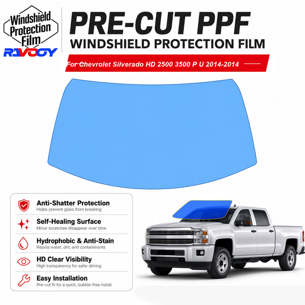 RAVOOY pre-cut front windshield protection film for Chevrolet Silverado HD 2500 3500 P U 2014-2014