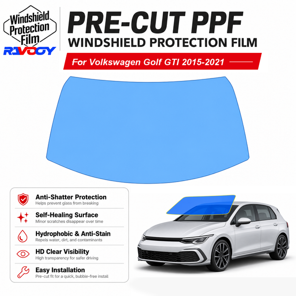 RAVOOY pre-cut front windshield protection film for Volkswagen Golf GTI 4D HB 2015-2021