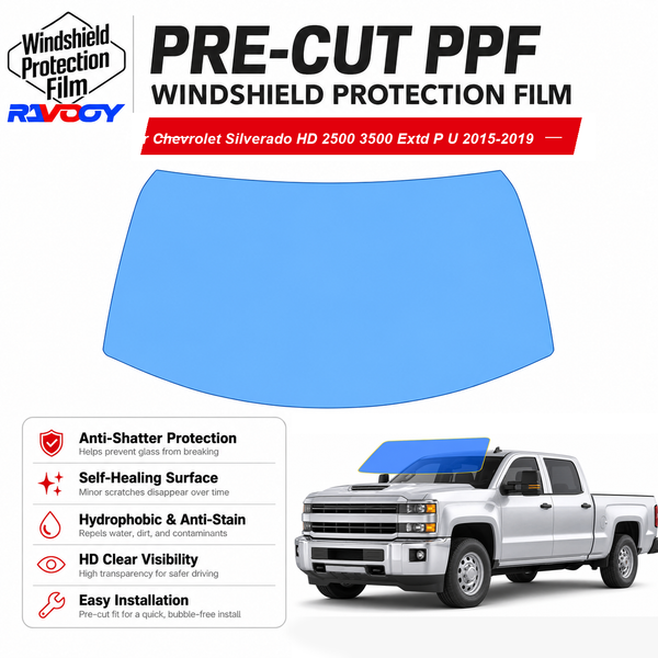 RAVOOY pre-cut front windshield protection film for Chevrolet Silverado HD 2500 3500 Extd P U 2015-2019