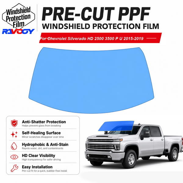 RAVOOY pre-cut front windshield protection film for Chevrolet Silverado HD 2500 3500 P U 2015-2019