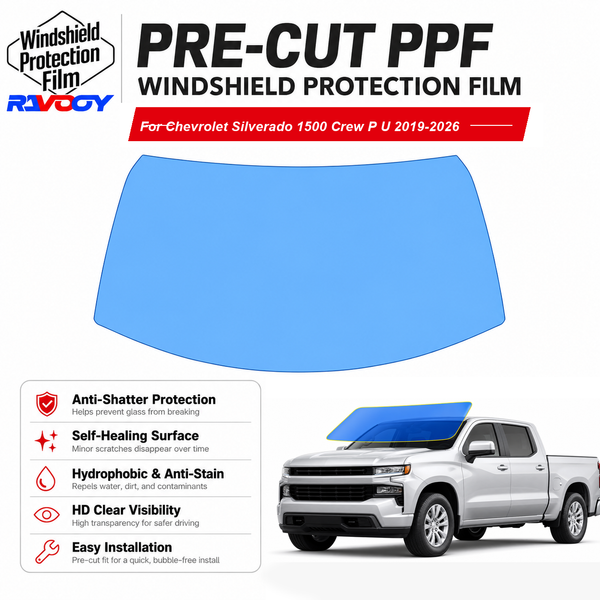 RAVOOY pre-cut front windshield protection film for Chevrolet Silverado 1500 Crew P U 2019-2026
