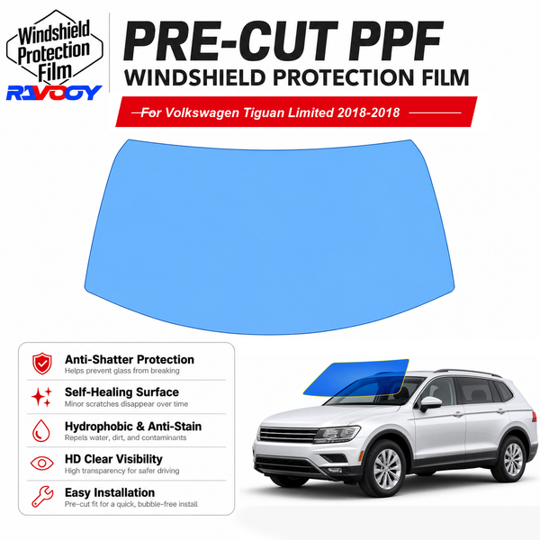 RAVOOY pre-cut front windshield protection film for Volkswagen Tiguan Limited 4D SUV 2018-2018
