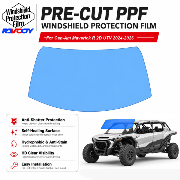 RAVOOY pre-cut front windshield protection film for Can-Am Maverick R 2D UTV 2024-2026